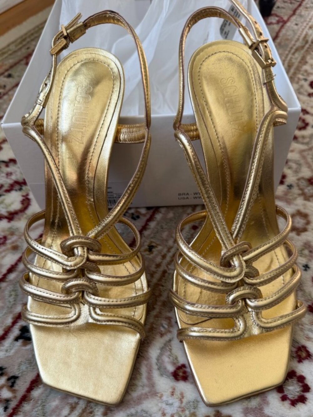 SCHUTZ Octavia Gold Strappy Sandals, size 8.5